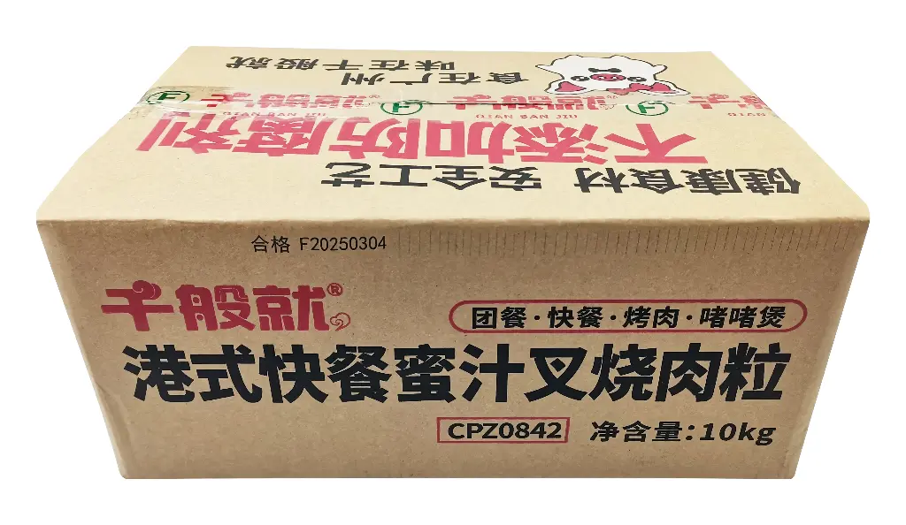 港式快餐蜜汁叉烧肉粒1kg 纸箱正面.webp